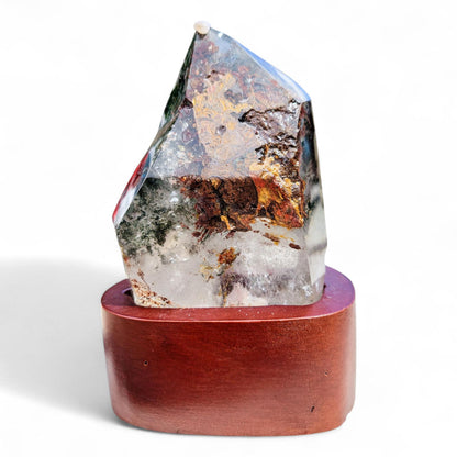 Garden Quartz Freeform with Custom Wood Stand: Statement Decor | 5 inches, 1.26 lbs