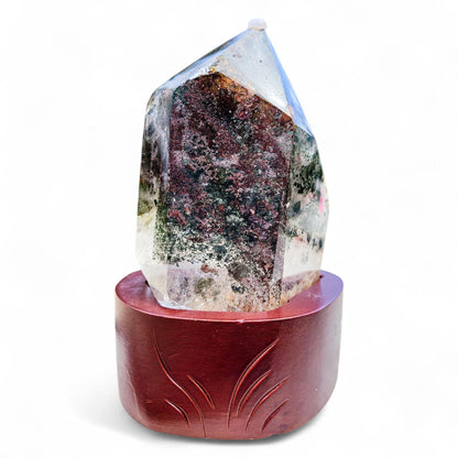 Garden Quartz Freeform with Custom Wood Stand: Statement Decor | 5 inches, 1.26 lbs