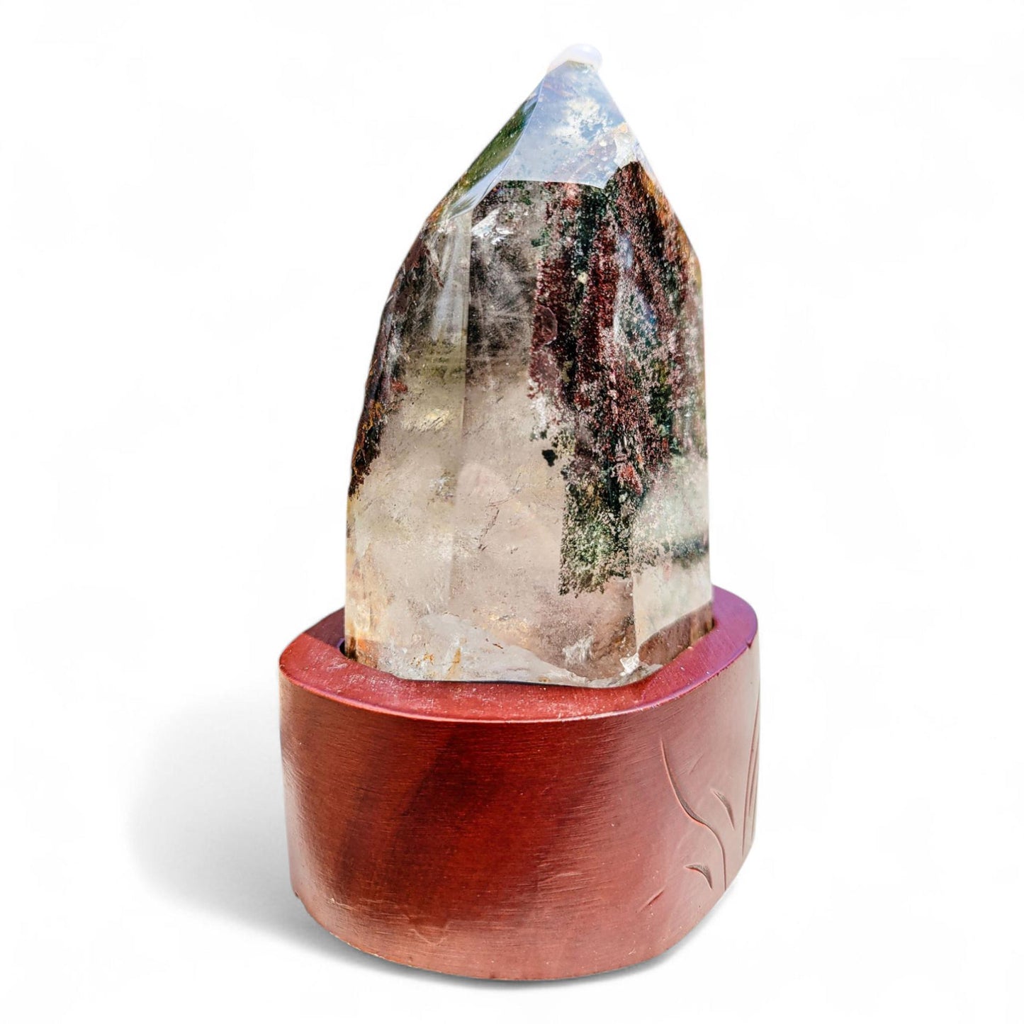 Garden Quartz Freeform with Custom Wood Stand: Statement Decor | 5 inches, 1.26 lbs
