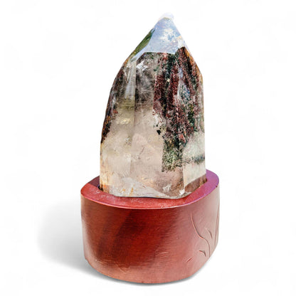 Garden Quartz Freeform with Custom Wood Stand: Statement Decor | 5 inches, 1.26 lbs