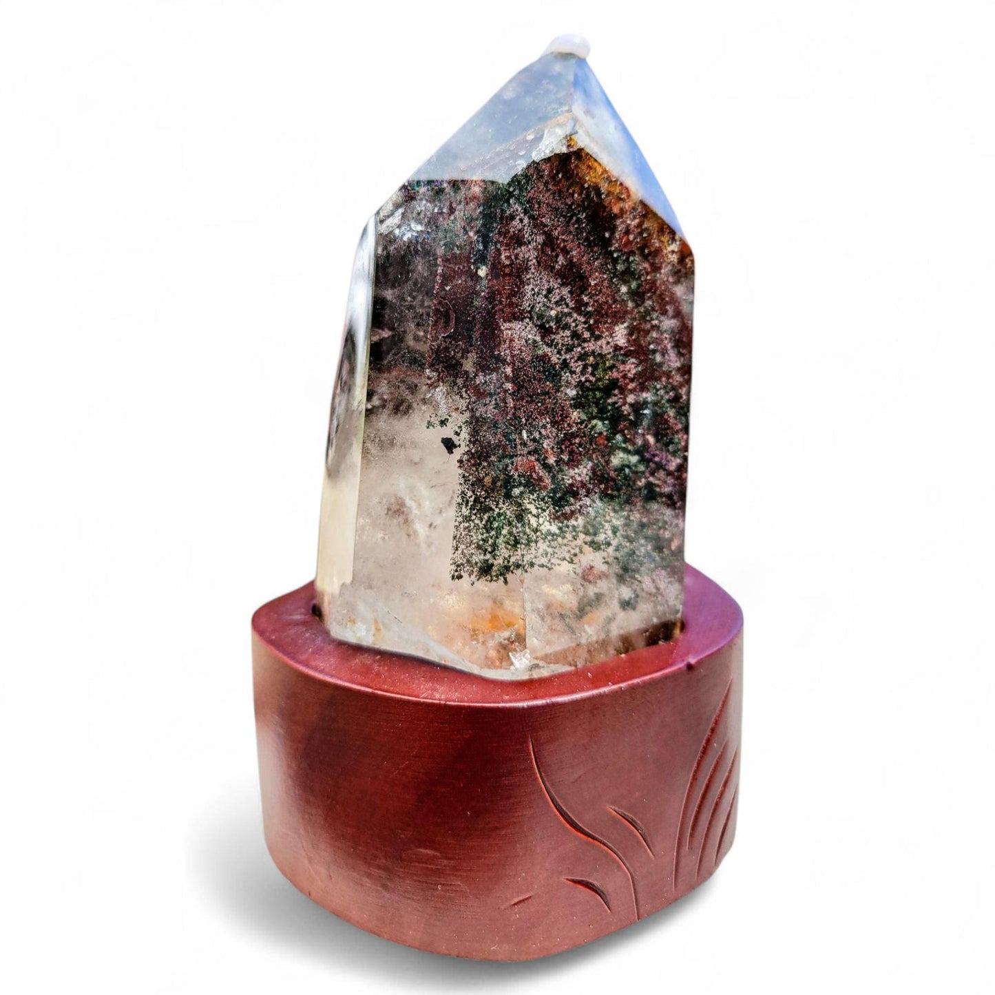 Garden Quartz Freeform with Custom Wood Stand: Statement Decor | 5 inches, 1.26 lbs