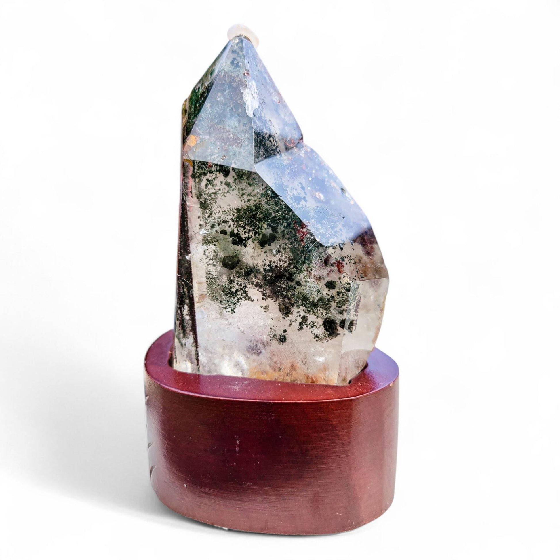 Garden Quartz Freeform with Custom Wood Stand: Statement Decor | 5 inches, 1.26 lbs