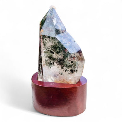 Garden Quartz Freeform with Custom Wood Stand: Statement Decor | 5 inches, 1.26 lbs
