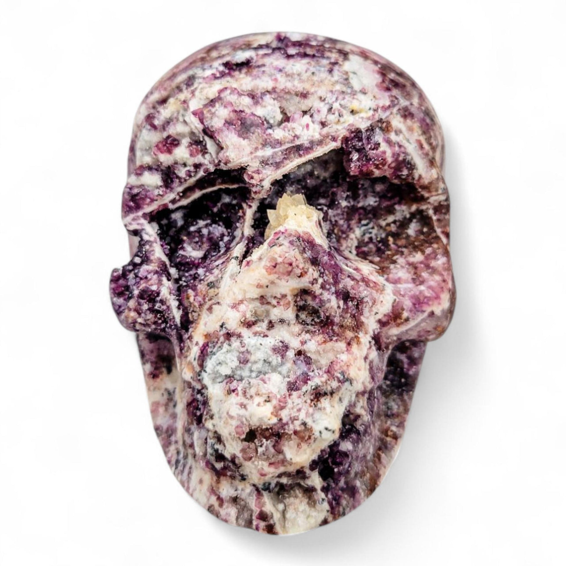 Druzy Purple Sphalerite Crystal Skull: Fluorite Chalcedony Quartz