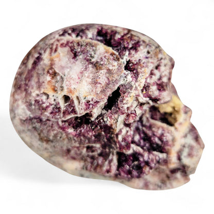 Druzy Purple Sphalerite Crystal Skull: Fluorite Chalcedony Quartz