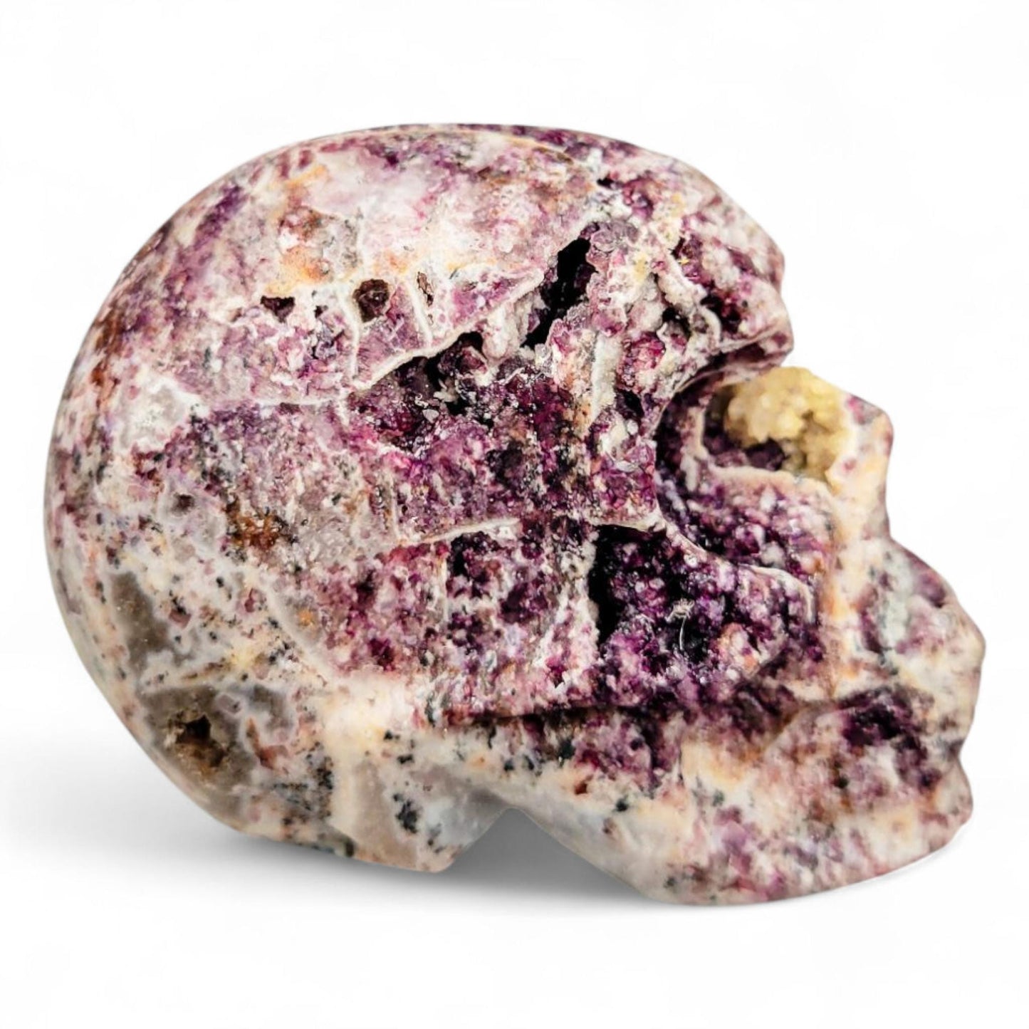 Druzy Purple Sphalerite Crystal Skull: Fluorite Chalcedony Quartz