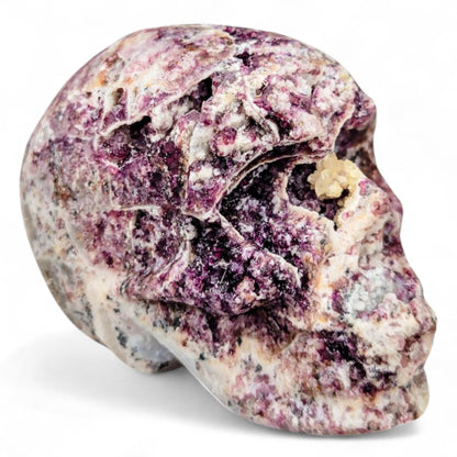 Druzy Purple Sphalerite Crystal Skull: Fluorite Chalcedony Quartz