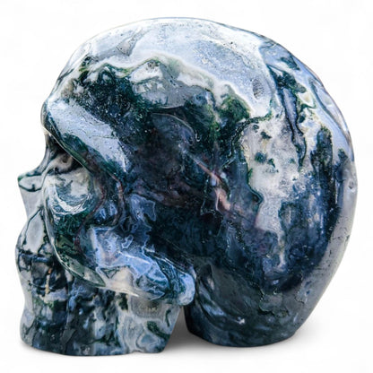 Moss Agate & Quartz Crystal Skull: Gothic Witchy Decor (4 Inch, 2 LBS)