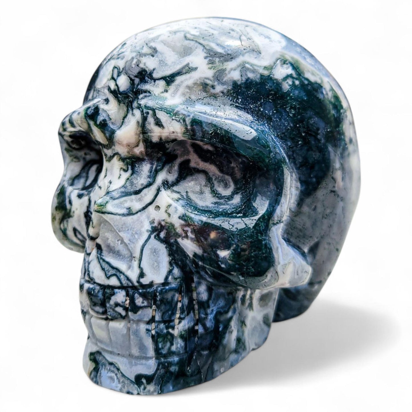 Moss Agate & Quartz Crystal Skull: Gothic Witchy Decor (4 Inch, 2 LBS)