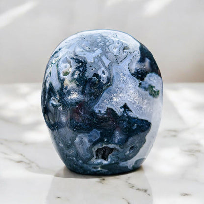 Moss Agate & Quartz Crystal Skull: Gothic Witchy Decor (4 Inch, 2 LBS)