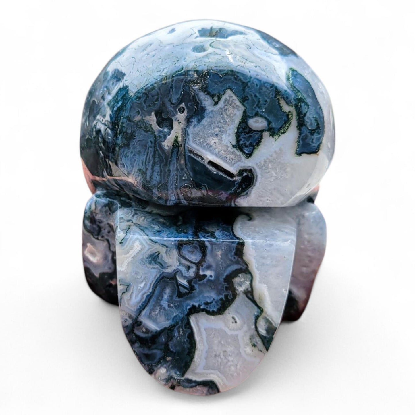 Moss Agate & Quartz Crystal Skull: Gothic Witchy Decor (4 Inch, 2 LBS)
