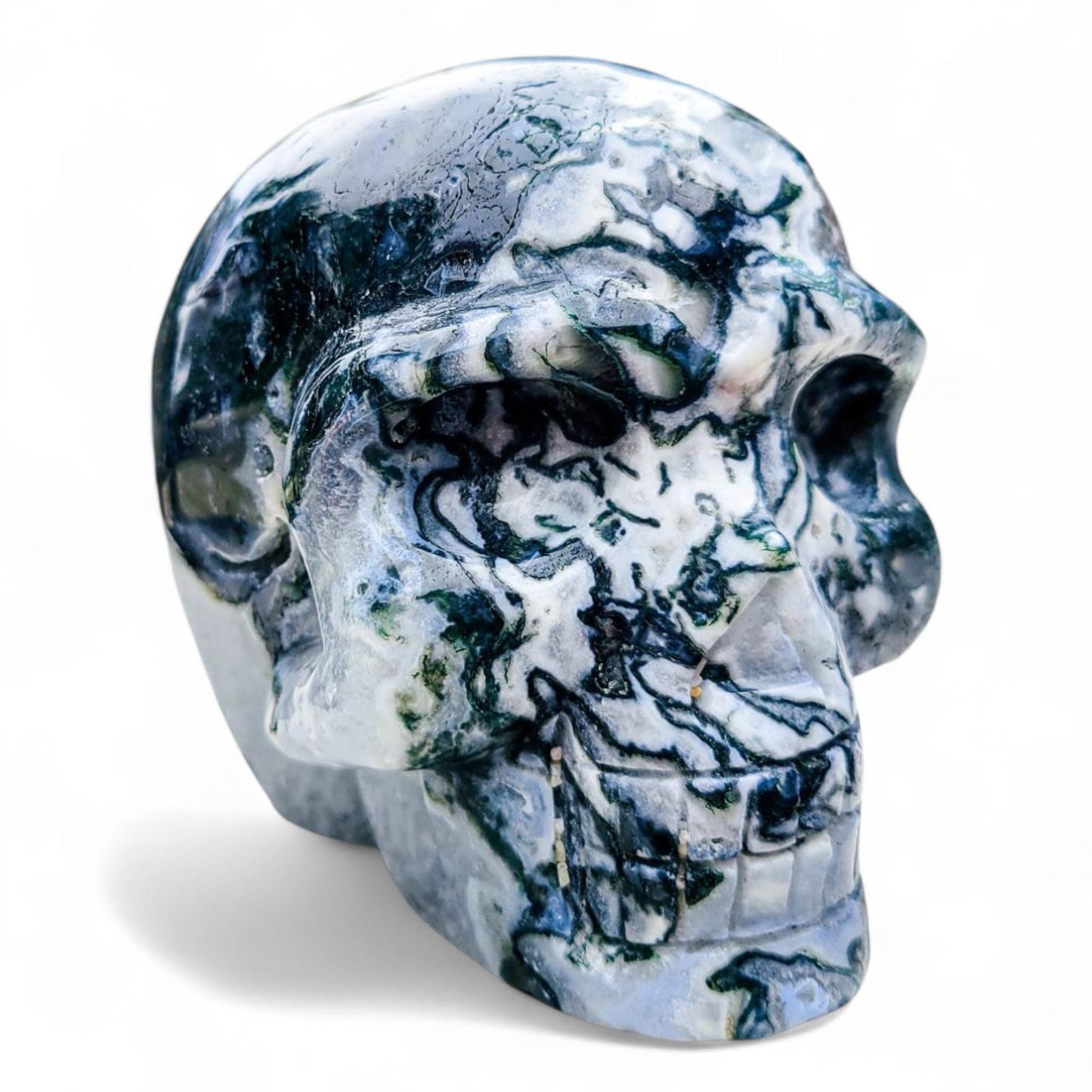 Moss Agate & Quartz Crystal Skull: Gothic Witchy Decor (4 Inch, 2 LBS)
