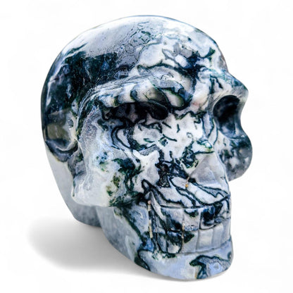 Moss Agate & Quartz Crystal Skull: Gothic Witchy Decor (4 Inch, 2 LBS)
