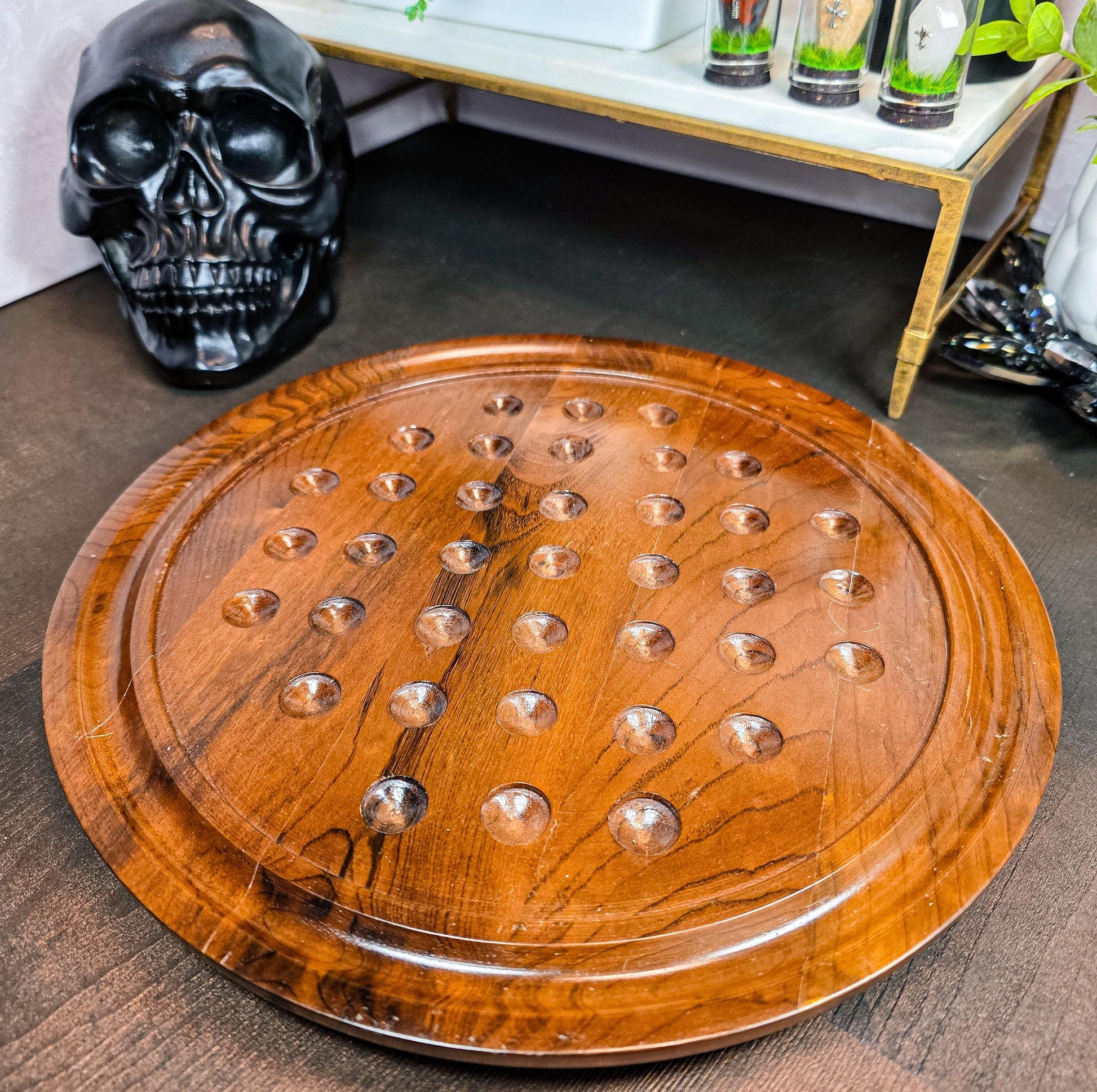 Solid Wood Solitaire Board with Crystal Marbles - Luxury Gift & Unique Game - Choose Your Size