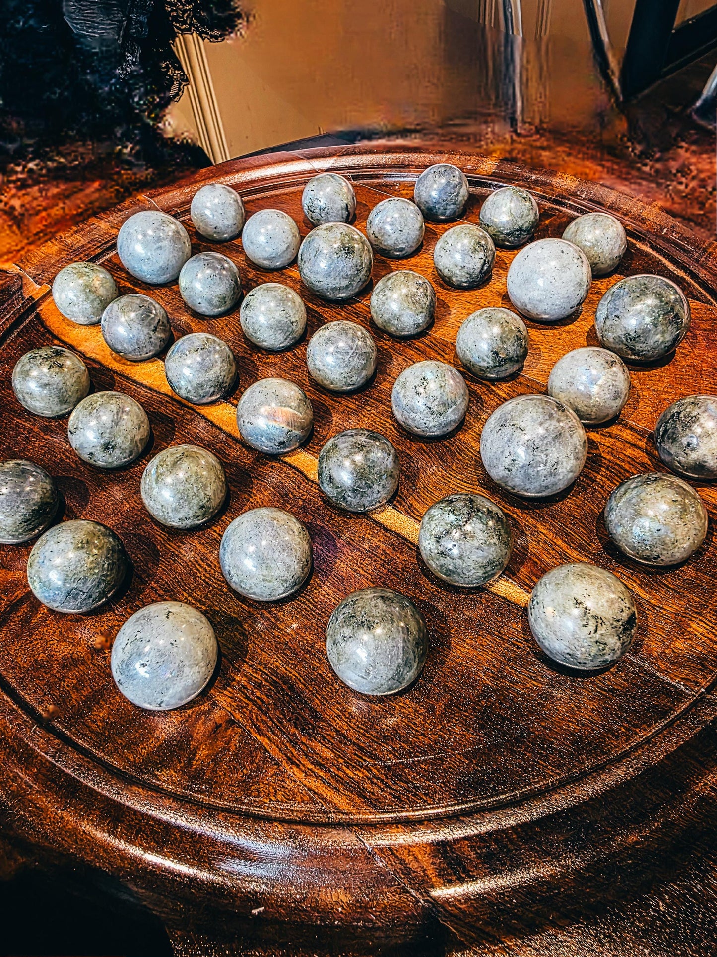 Solid Wood Solitaire Board with Crystal Marbles - Luxury Gift & Unique Game - Choose Your Size