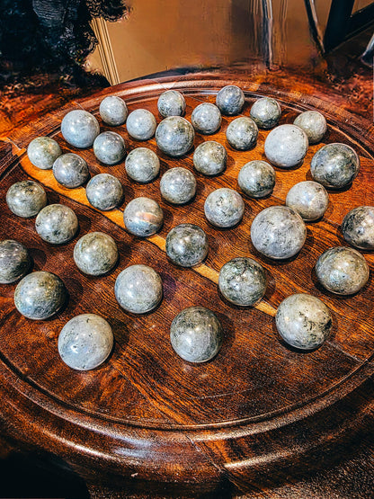 Solid Wood Solitaire Board with Crystal Marbles - Luxury Gift & Unique Game - Choose Your Size