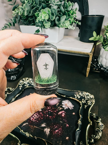 Traveling Cemetery - Mini Crystal Coffin Glass Terrarium - Gothic Desk Decor - Witchy Gifts - Crystal Materials and Cross Styles Vary