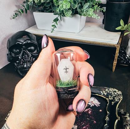 Traveling Cemetery - Mini Crystal Coffin Glass Terrarium - Gothic Desk Decor - Witchy Gifts - Crystal Materials and Cross Styles Vary