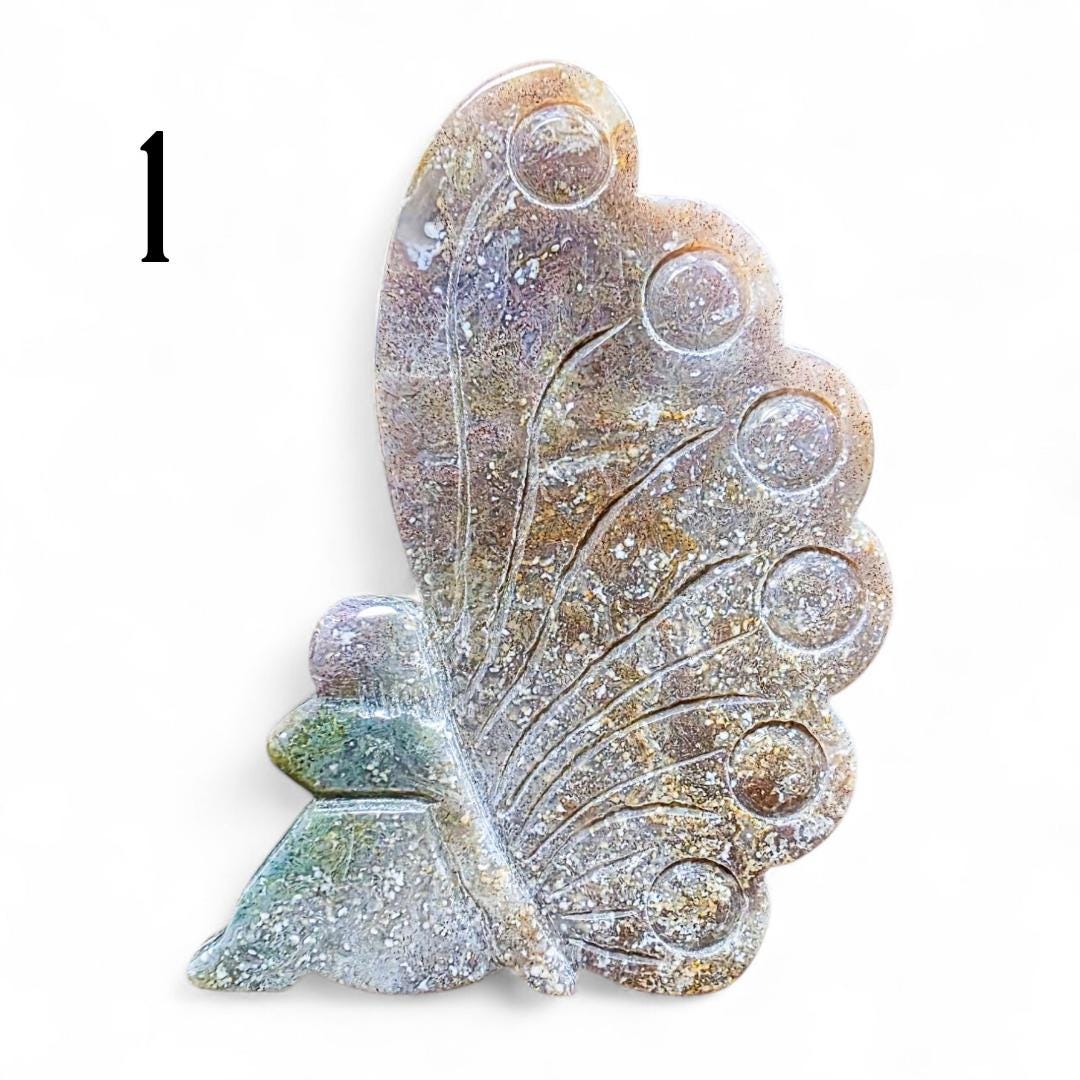 Moss Agate Fairy Carving: Freestanding Crystal Goddess Figure