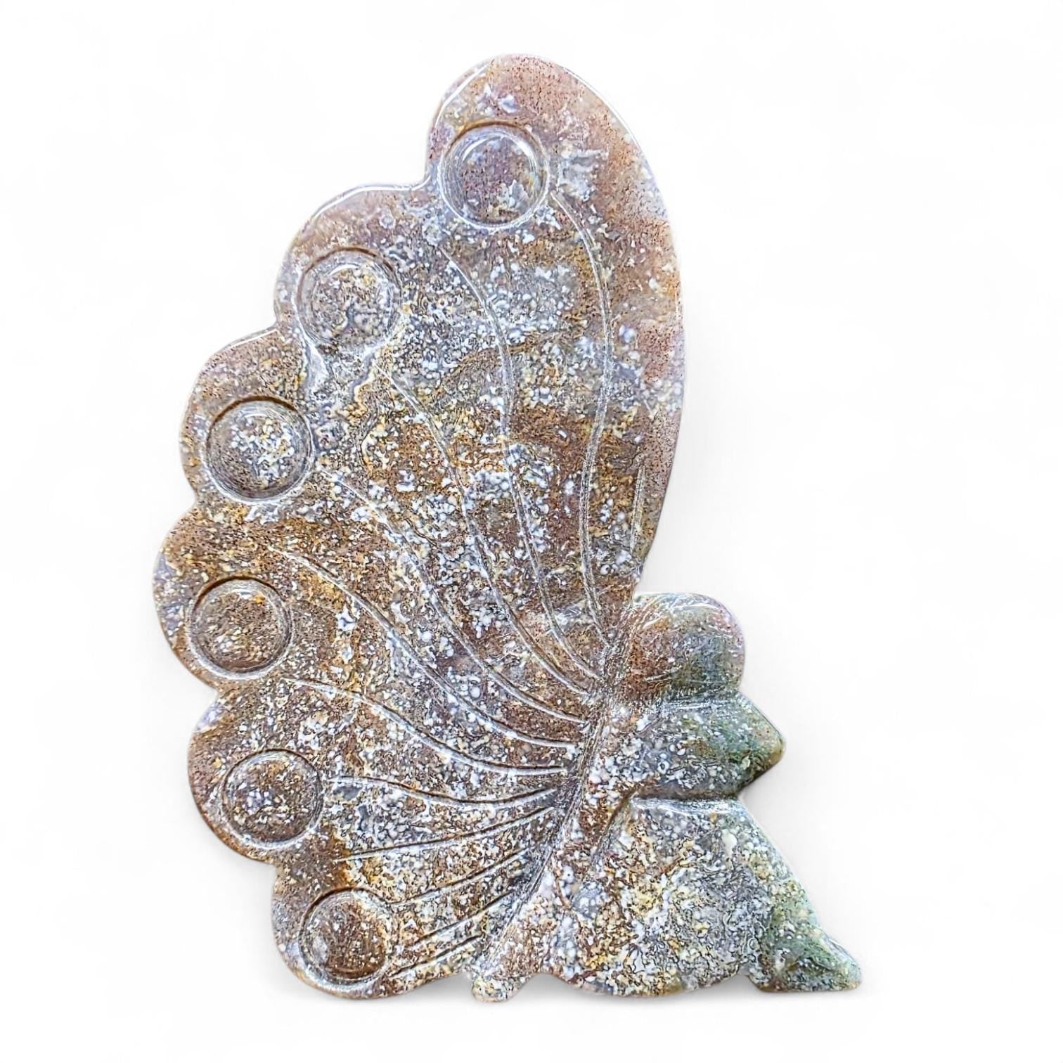 Moss Agate Fairy Carving: Freestanding Crystal Goddess Figure