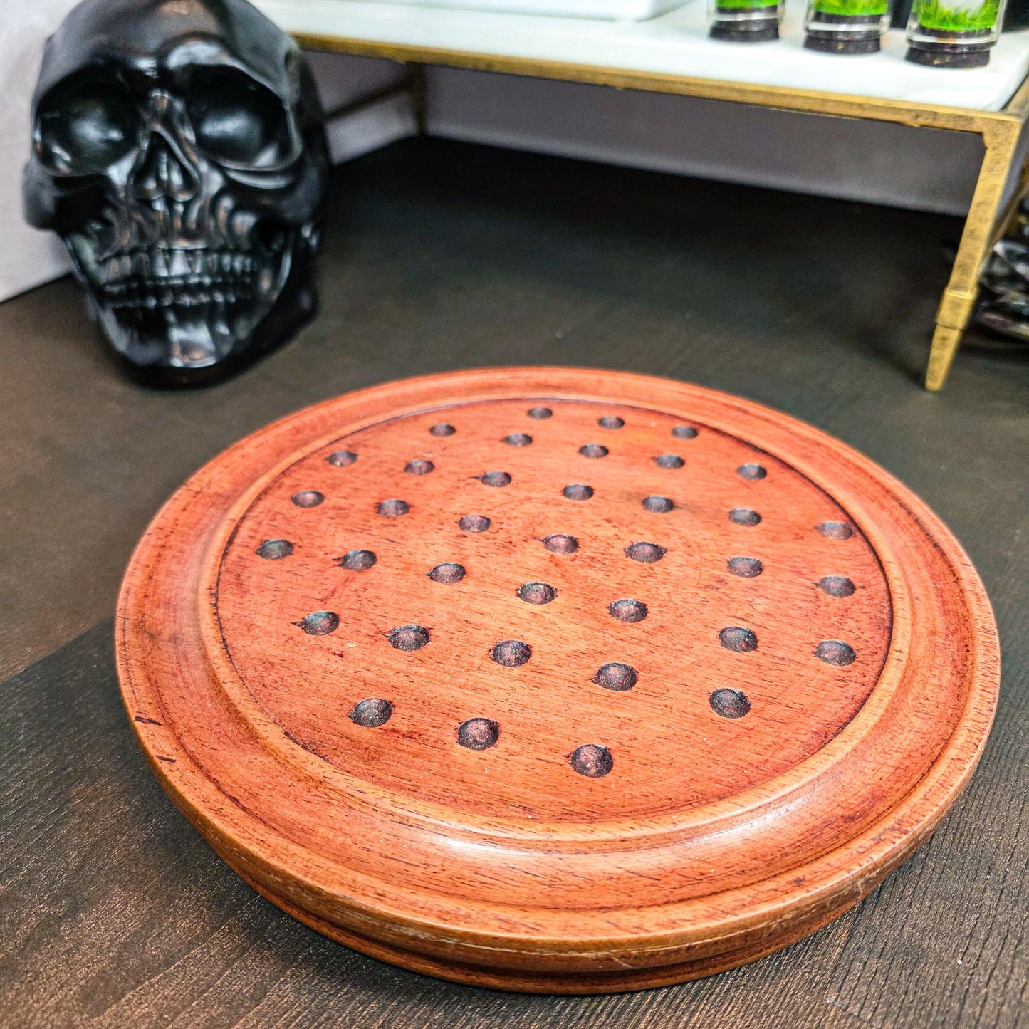 Solid Wood Solitaire Board with Crystal Marbles - Luxury Gift & Unique Game - Choose Your Size