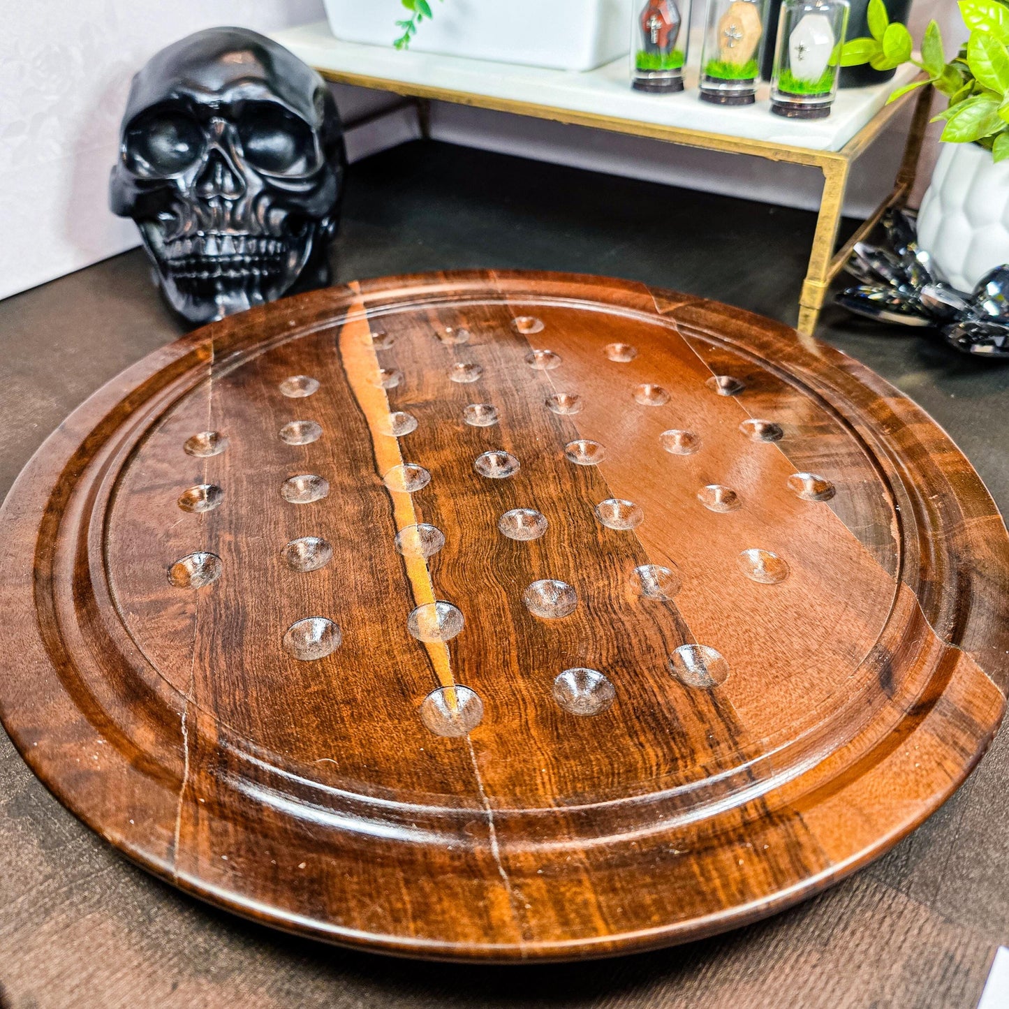 Solid Wood Solitaire Board with Crystal Marbles - Luxury Gift & Unique Game - Choose Your Size