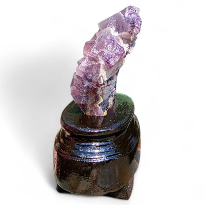 Purple Fluorite Specimen with Cube Formations - Custom Wooden Stand - Natural Crystal Decor - 381 grams