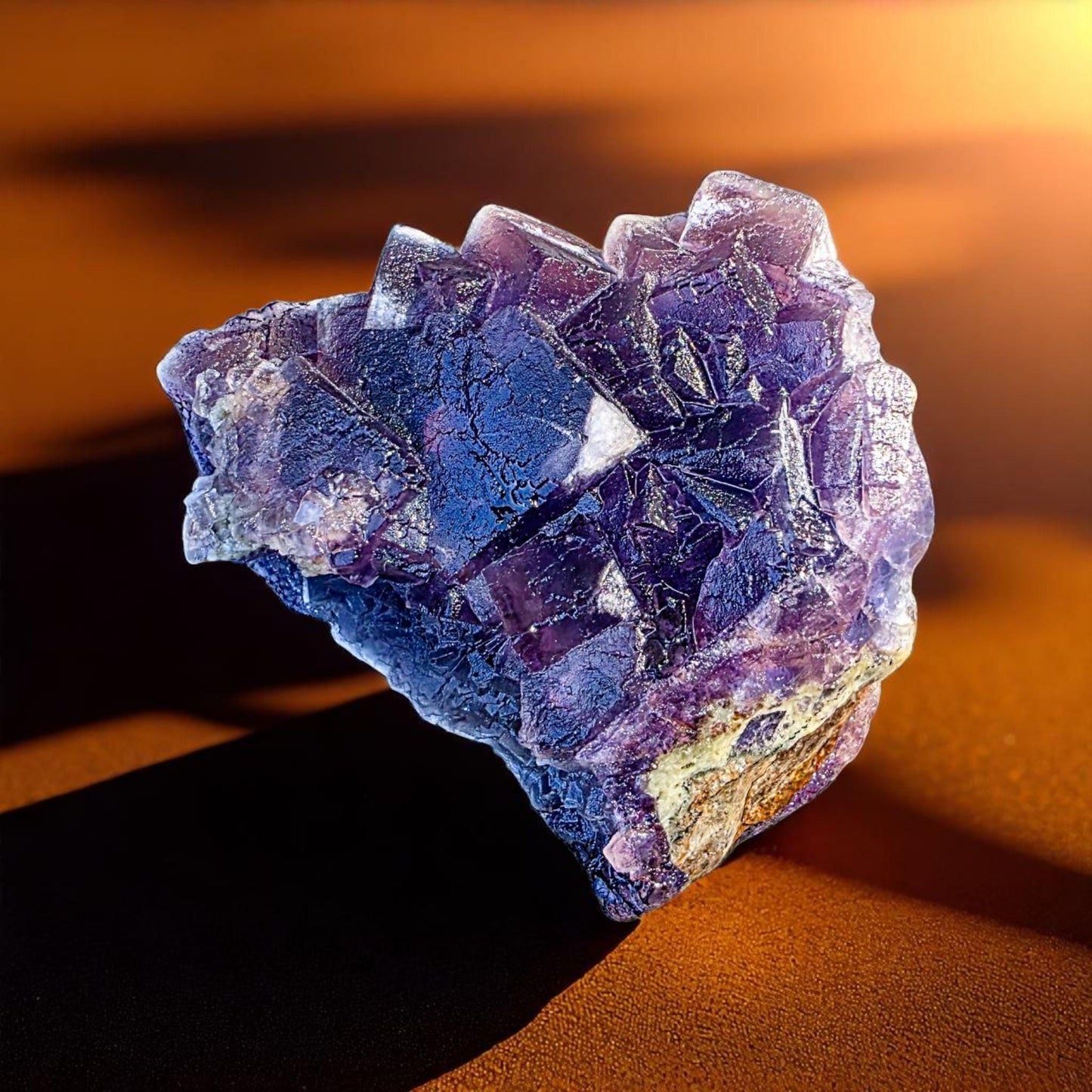 Purple Fluorite Specimen with Cube Formations - Custom Wooden Stand - Natural Crystal Decor - 381 grams