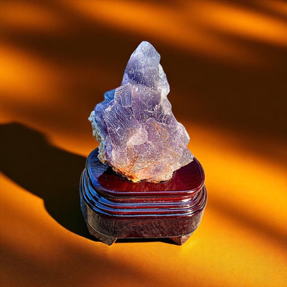 Purple Fluorite Specimen with Cube Formations - Custom Wooden Stand - Natural Crystal Decor - 381 grams