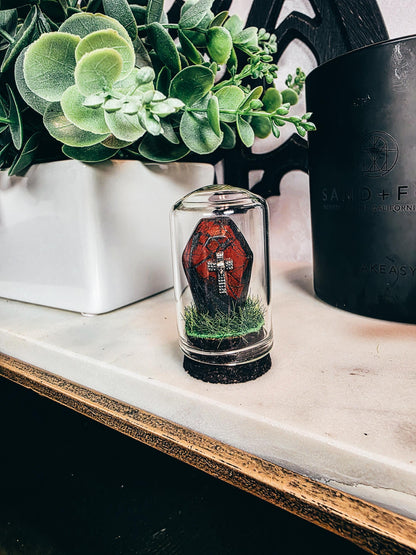 Traveling Cemetery - Mini Crystal Coffin Glass Terrarium - Gothic Desk Decor - Witchy Gifts - Crystal Materials and Cross Styles Vary