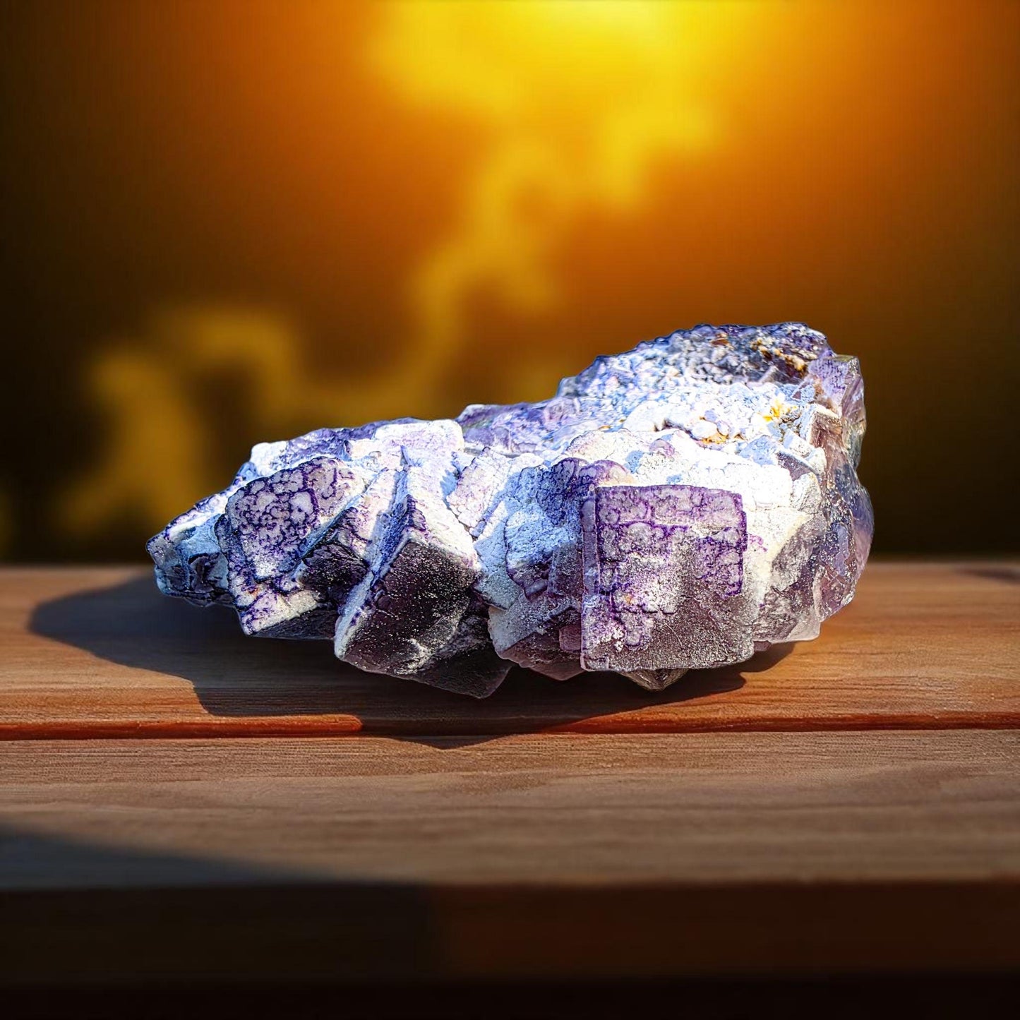 Purple Fluorite Specimen with Cube Formations - Custom Wooden Stand - Natural Crystal Decor - 381 grams