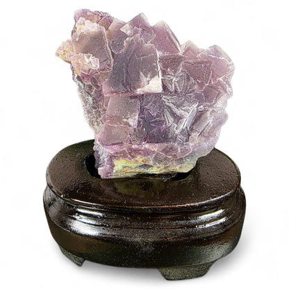 Purple Fluorite Specimen with Cube Formations - Custom Wooden Stand - Natural Crystal Decor - 381 grams