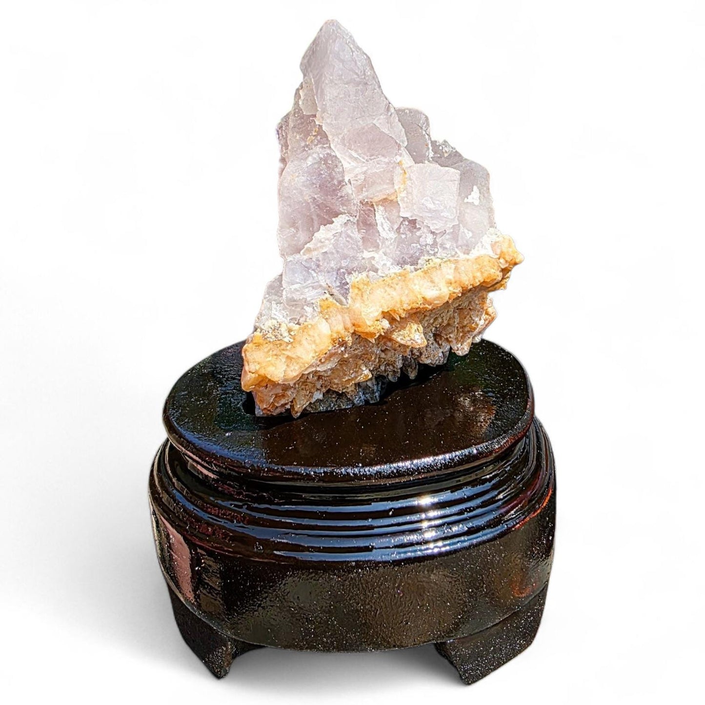 Purple Fluorite Specimen with Cube Formations - Custom Wooden Stand - Natural Crystal Decor - 381 grams