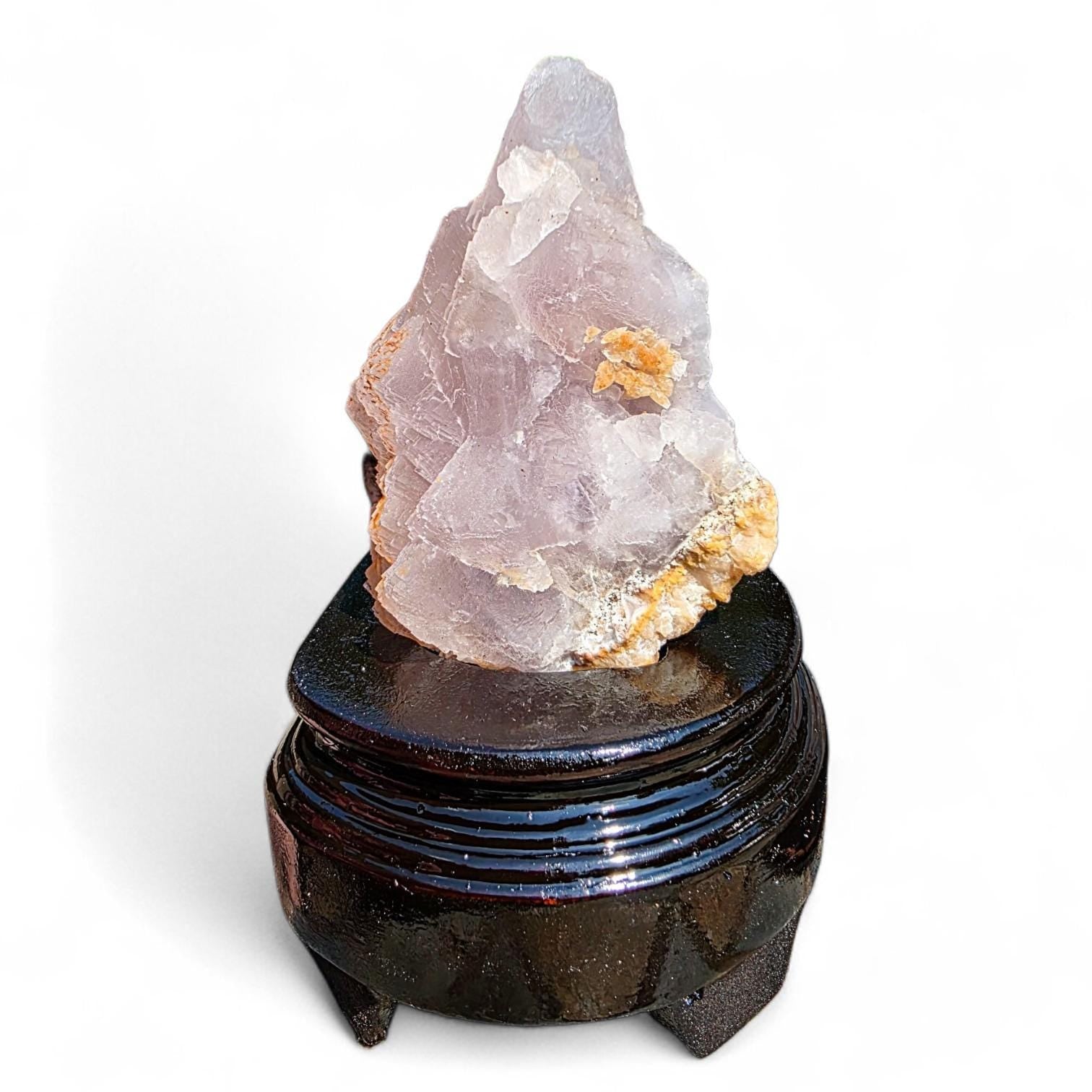 Purple Fluorite Specimen with Cube Formations - Custom Wooden Stand - Natural Crystal Decor - 381 grams
