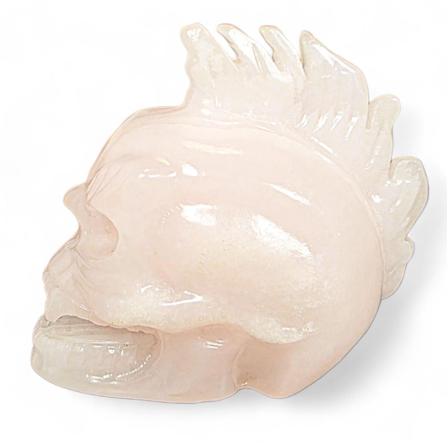 Rose Quartz Vampire Skull with Mohawk | Gothic Punk Rock Decor | Crystal Statement Piece