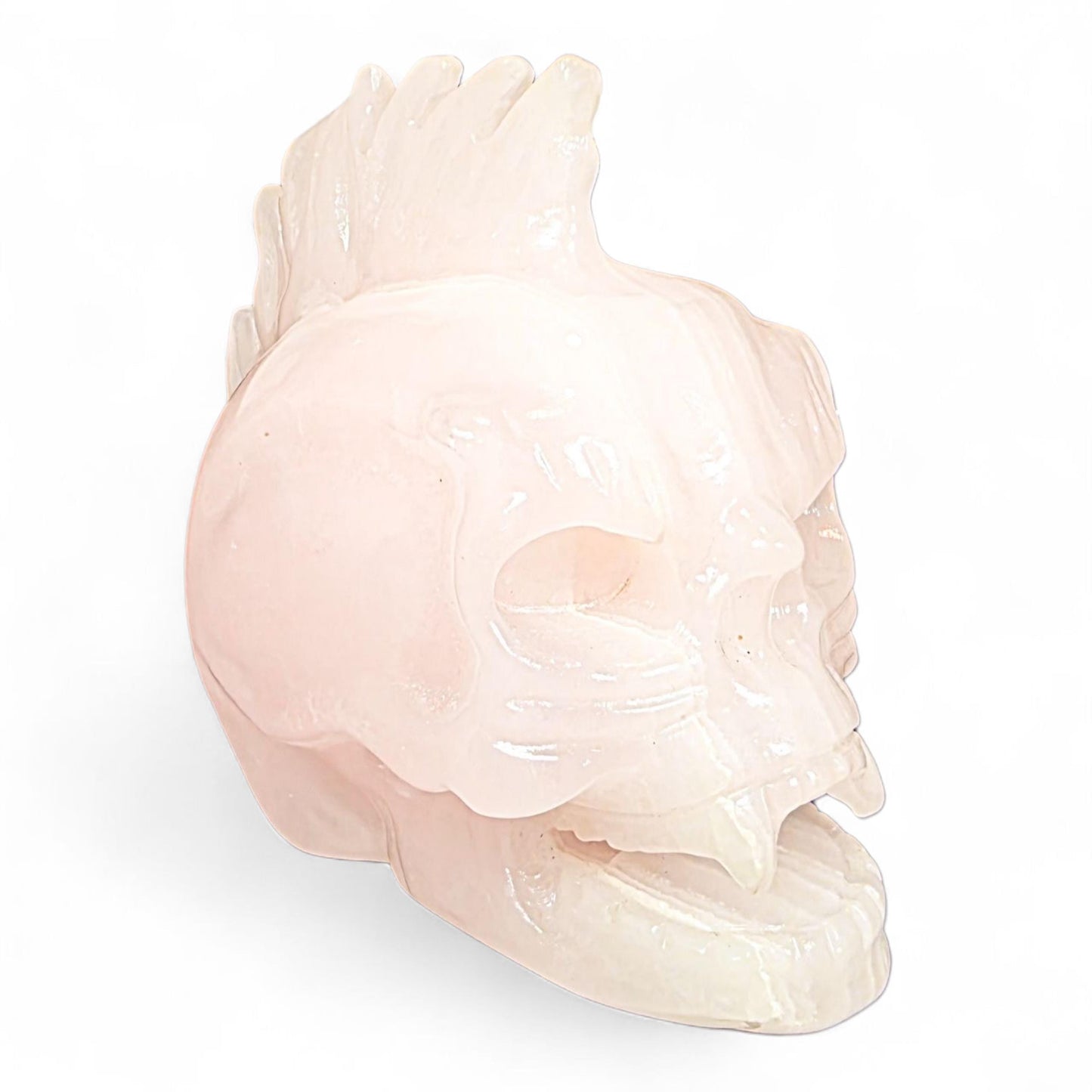 Rose Quartz Vampire Skull with Mohawk | Gothic Punk Rock Decor | Crystal Statement Piece