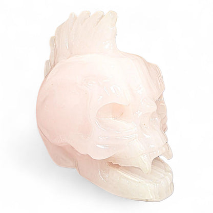 Rose Quartz Vampire Skull with Mohawk | Gothic Punk Rock Decor | Crystal Statement Piece