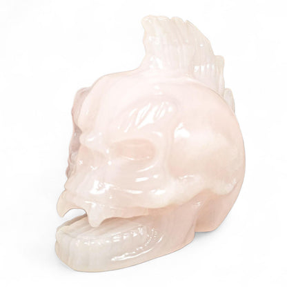Rose Quartz Vampire Skull with Mohawk | Gothic Punk Rock Decor | Crystal Statement Piece