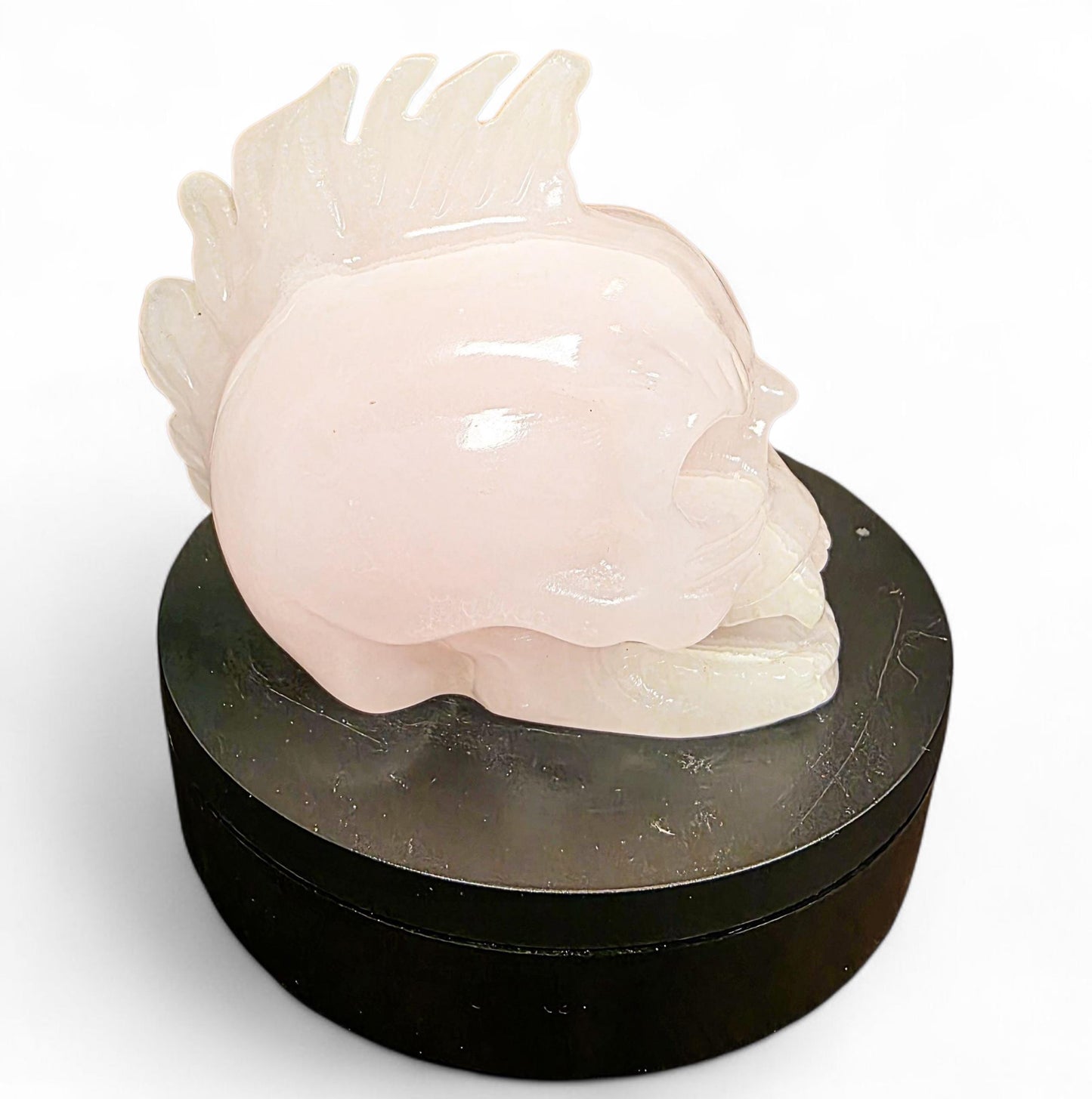 Rose Quartz Vampire Skull with Mohawk | Gothic Punk Rock Decor | Crystal Statement Piece