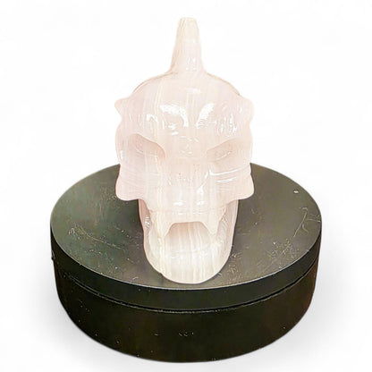 Rose Quartz Vampire Skull with Mohawk | Gothic Punk Rock Decor | Crystal Statement Piece