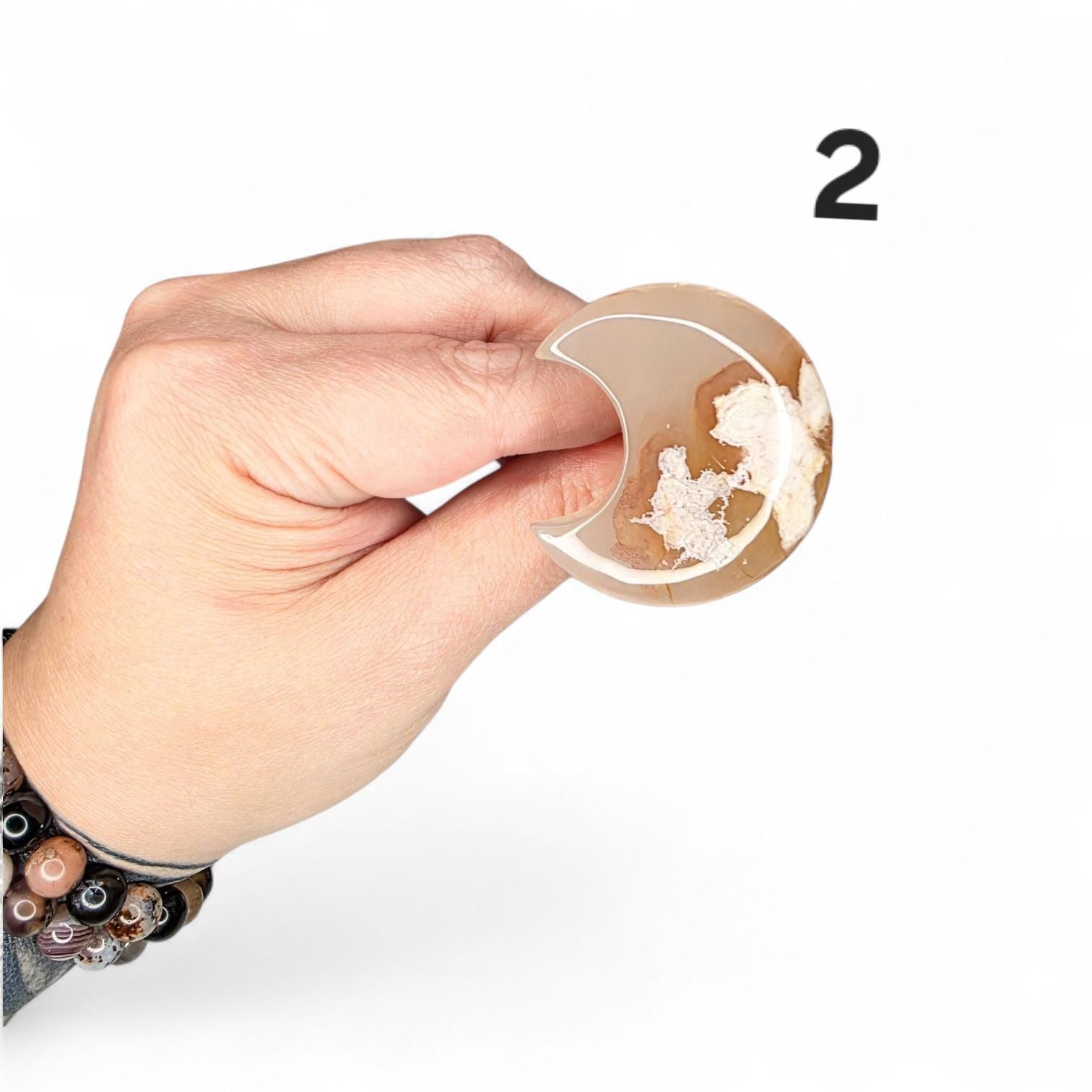 Flower Agate Moon Car Vent Clip - Unique Carved Crystal Car Charm - Natural Metaphysical Stone Decor