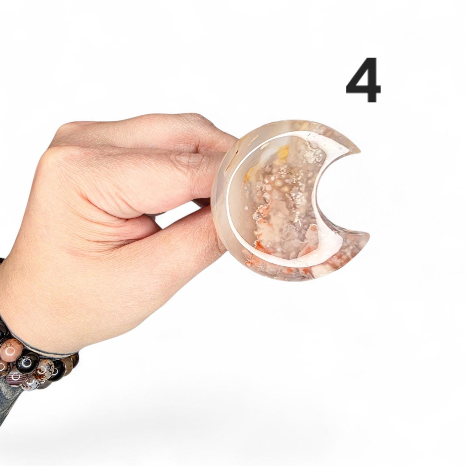 Flower Agate Moon Car Vent Clip - Unique Carved Crystal Car Charm - Natural Metaphysical Stone Decor