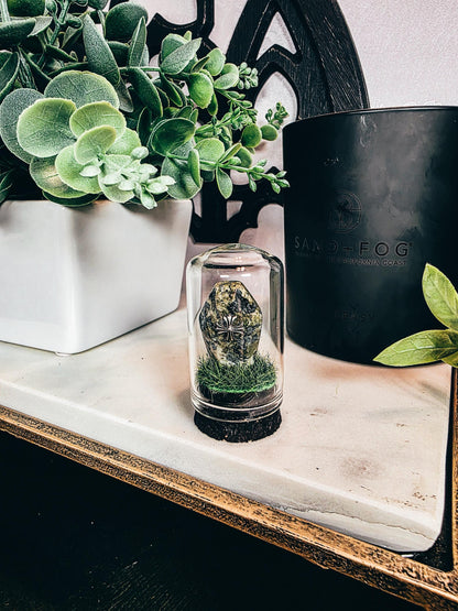Traveling Cemetery - Mini Crystal Coffin Glass Terrarium - Gothic Desk Decor - Witchy Gifts - Crystal Materials and Cross Styles Vary