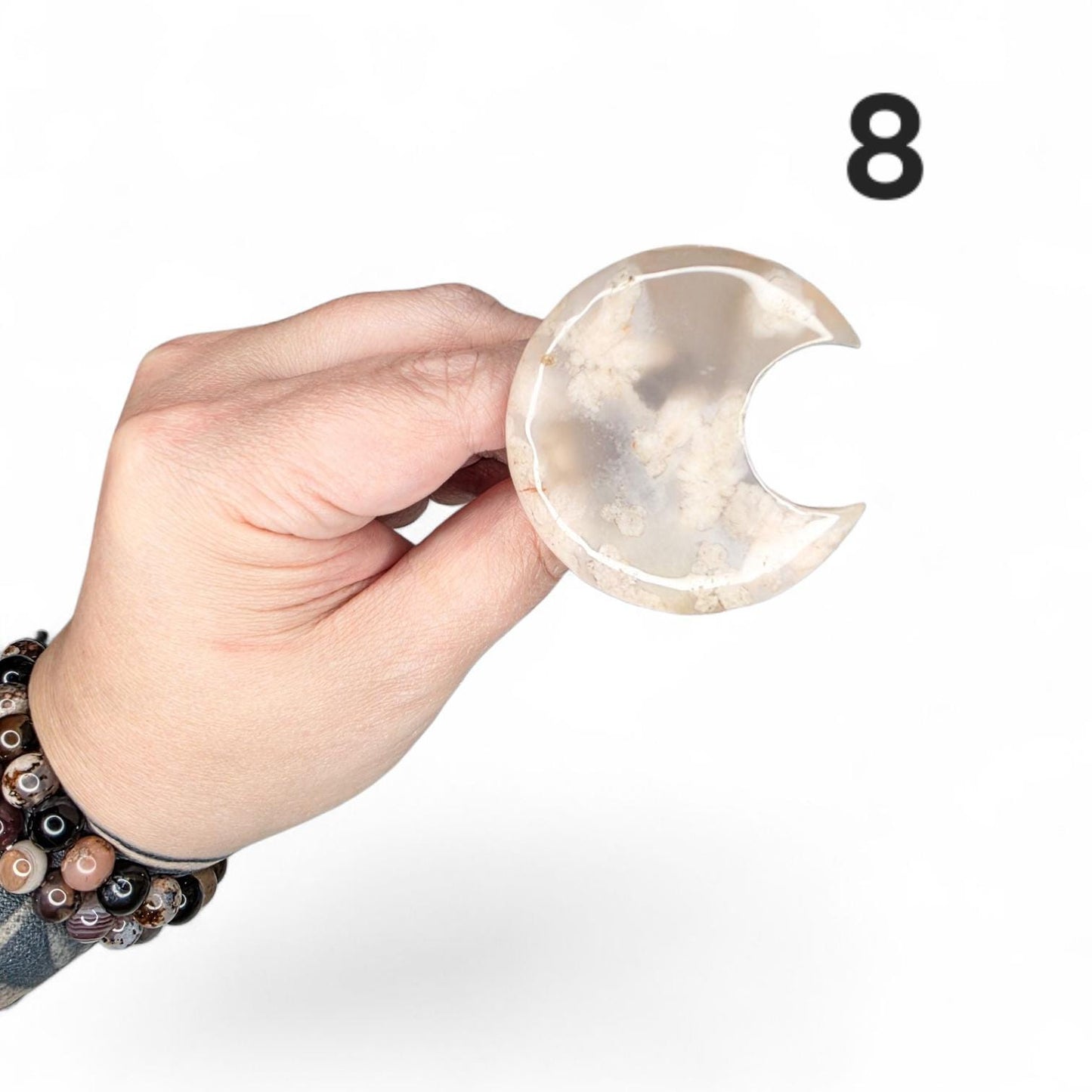 Flower Agate Moon Car Vent Clip - Unique Carved Crystal Car Charm - Natural Metaphysical Stone Decor
