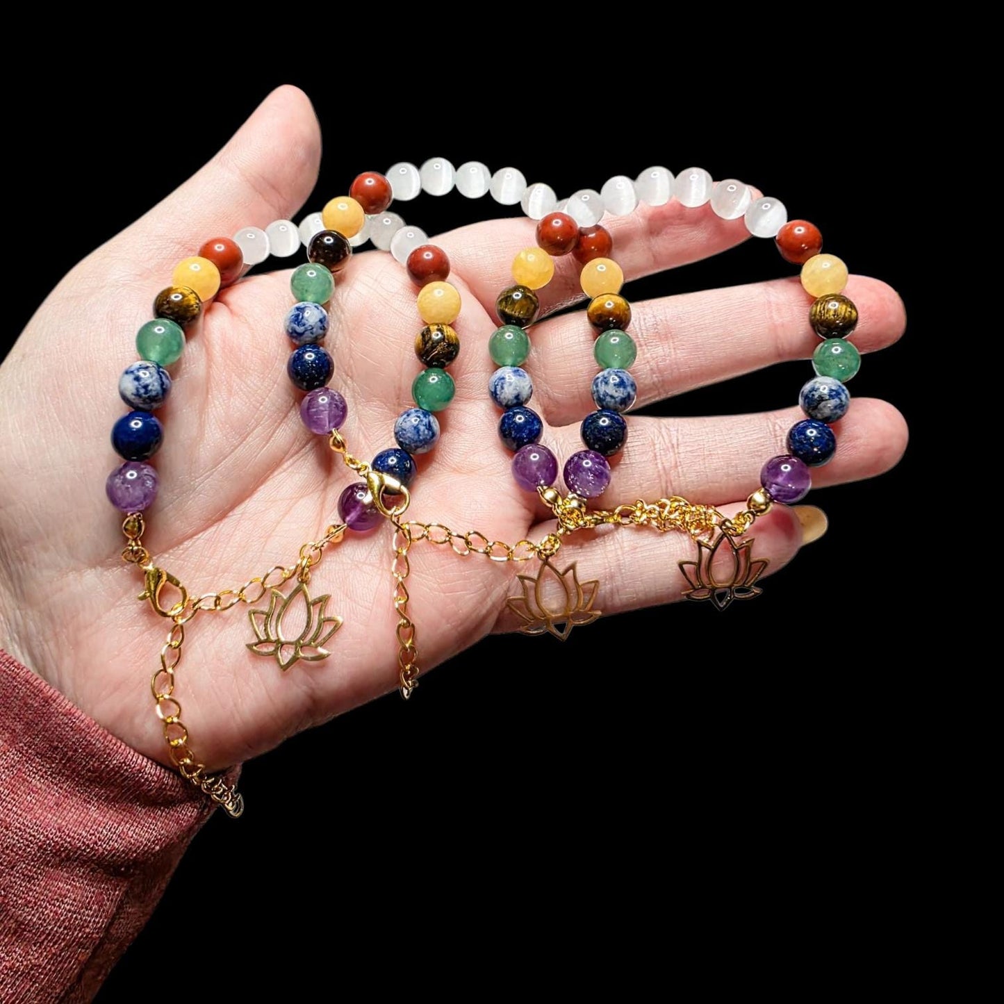 Crystal Chakra Bracelet with Gift Box: High Quality Genuine Stone Beads, Adjustable Gold Clasp - Luxury Gift for Her
