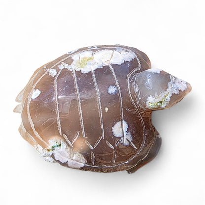 Large Hand-Carved Flower Agate Turtle Natural Decor Piece | Unique Collector's Stone