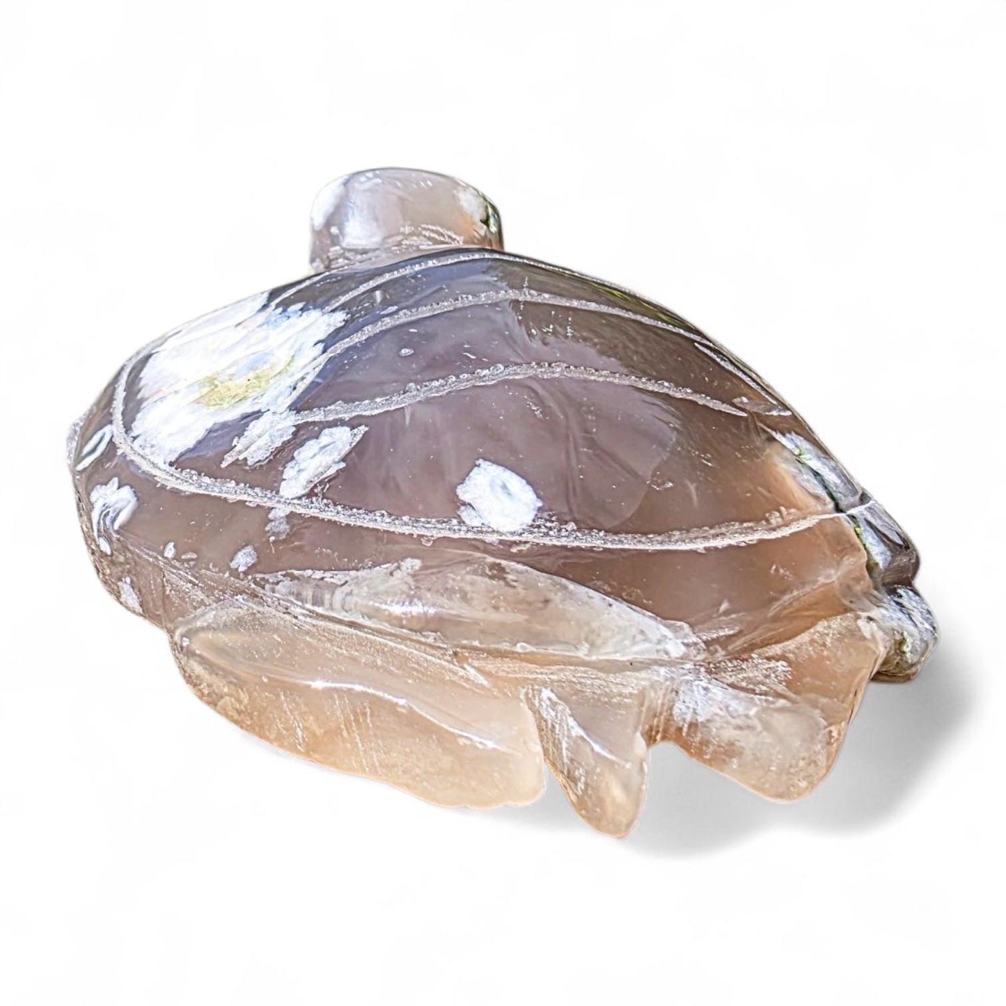 Large Hand-Carved Flower Agate Turtle Natural Decor Piece | Unique Collector's Stone