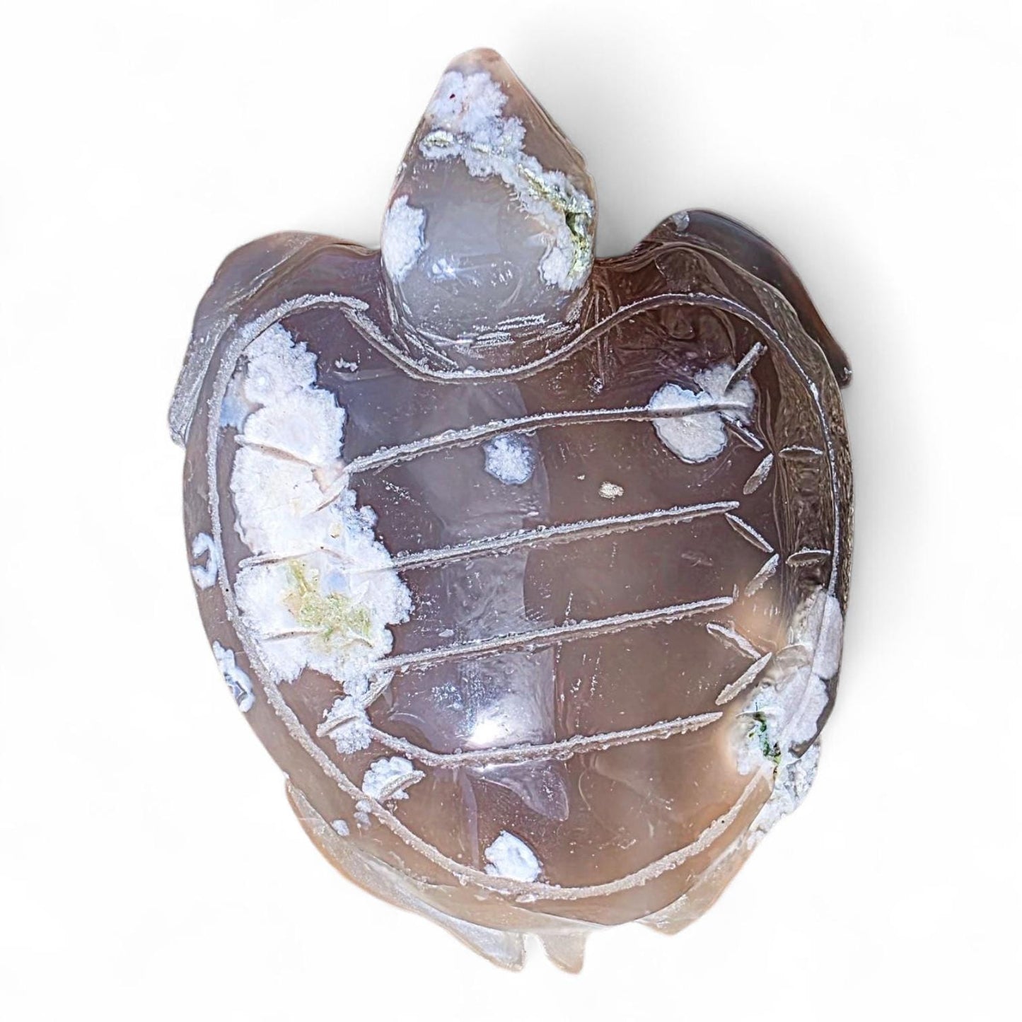 Large Hand-Carved Flower Agate Turtle Natural Decor Piece | Unique Collector's Stone