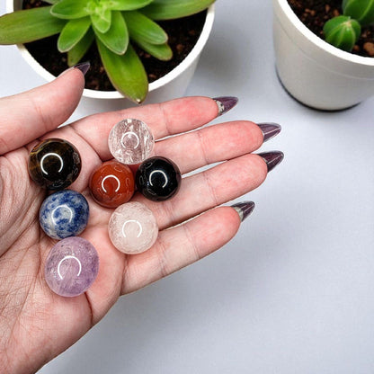 Genuine Crystal Chakra Sphere Set with Wooden Grid