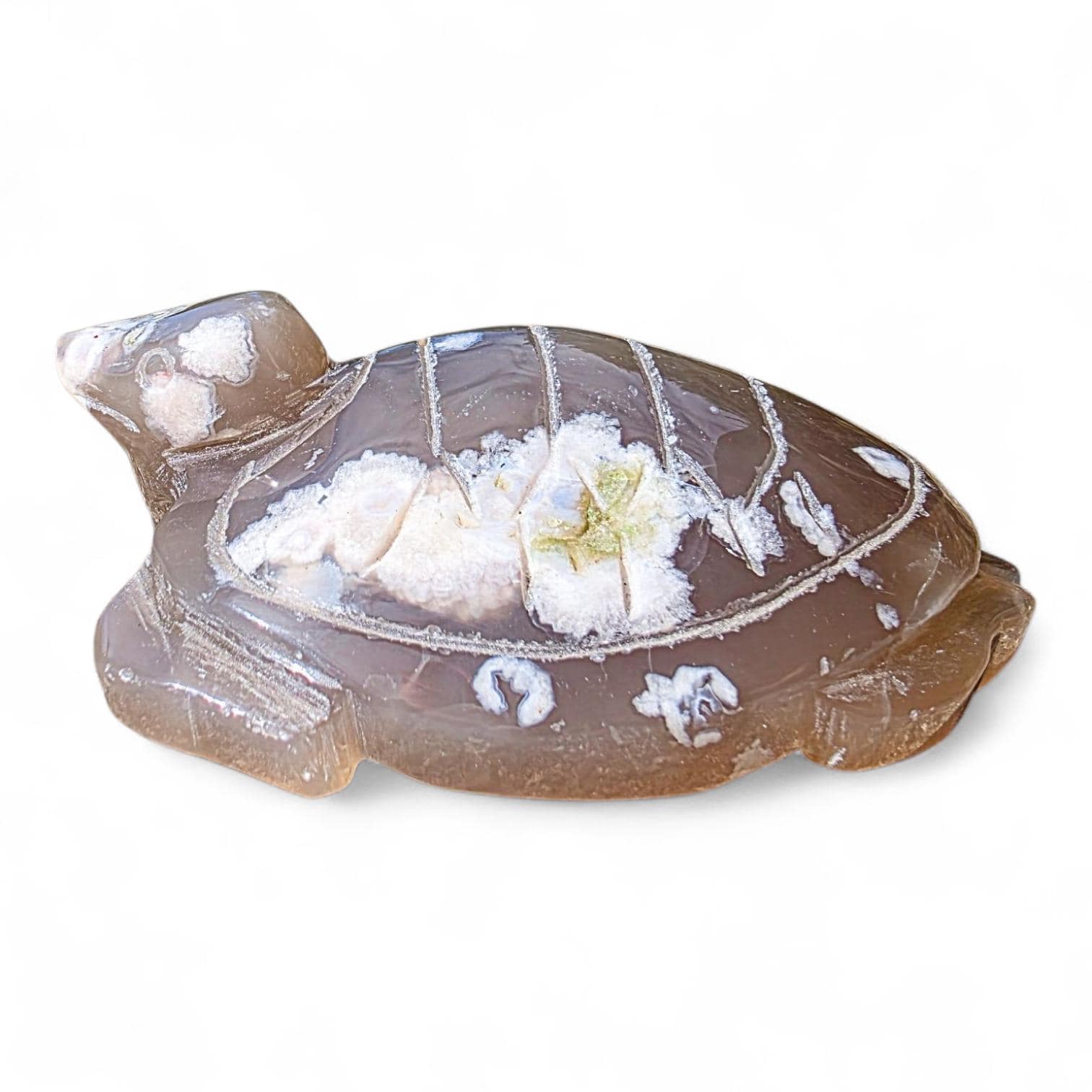 Large Hand-Carved Flower Agate Turtle Natural Decor Piece | Unique Collector's Stone